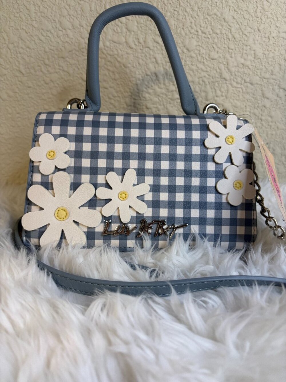 Luv Betsey Johnson Blue Gingham Daisy Crossbody Satchel Mini Bag Floral
